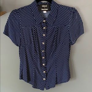 ModCloth Navy and Polka Dot Button up UK 10/US S
